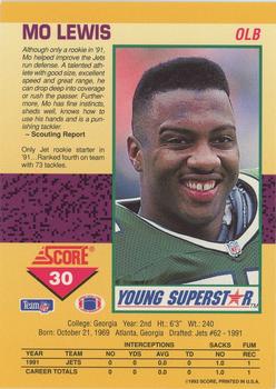 1992 Score - Young Superstars #30 Mo Lewis Back
