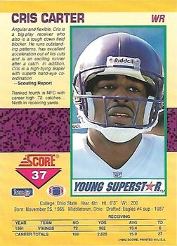 1992 Score - Young Superstars #37 Cris Carter Back