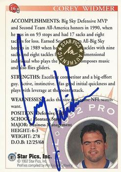 1992 Star Pics - Autographs #16 Corey Widmer Back