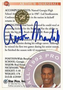 1992 Star Pics - Autographs #49 Arthur Marshall Back