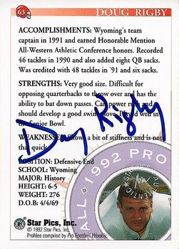 1992 Star Pics - Autographs #63 Doug Rigby Back