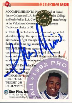 1992 Star Pics - Autographs #92 Chris Mims Back