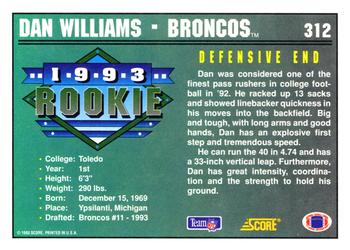 1993 Score #312 Dan Williams Back