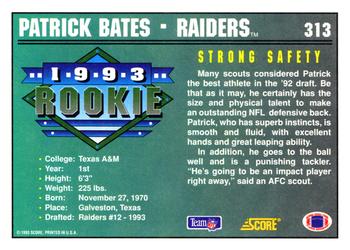 1993 Score #313 Patrick Bates Back