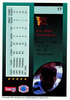 1992 Wild Card - 10 Stripe #17 Eric Allen Back