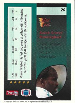 1992 Wild Card - 10 Stripe #20 Aaron Craver Back