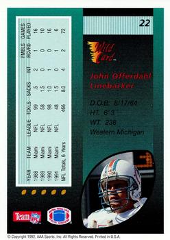 1992 Wild Card - 10 Stripe #22 John Offerdahl Back