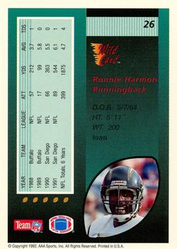 1992 Wild Card - 10 Stripe #26 Ronnie Harmon Back