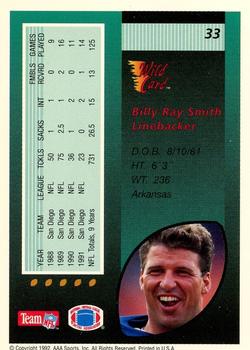 1992 Wild Card - 10 Stripe #33 Billy Ray Smith Back