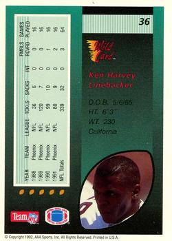 1992 Wild Card - 10 Stripe #36 Ken Harvey Back