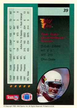 1992 Wild Card - 10 Stripe #39 Tom Tupa Back