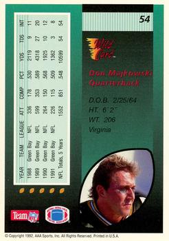 1992 Wild Card - 10 Stripe #54 Don Majkowski Back