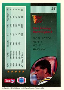 1992 Wild Card - 10 Stripe #58 Rick Fenney Back
