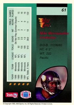 1992 Wild Card - 10 Stripe #61 Mike Merriweather Back