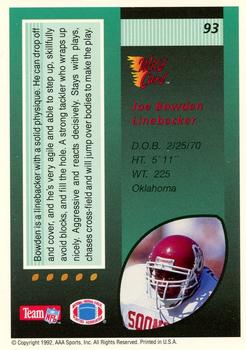 1992 Wild Card - 10 Stripe #93 Joe Bowden Back
