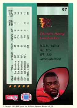 1992 Wild Card - 10 Stripe #97 Charles Haley Back