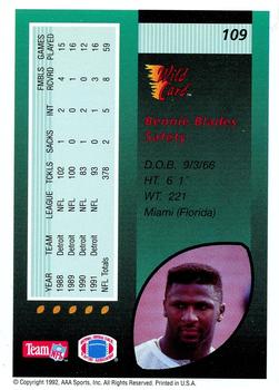 1992 Wild Card - 10 Stripe #109 Bennie Blades Back