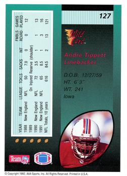 1992 Wild Card - 10 Stripe #127 Andre Tippett Back
