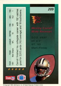 1992 Wild Card - 10 Stripe #209 Wesley Carroll Back
