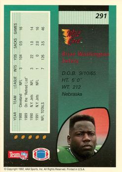 1992 Wild Card - 10 Stripe #291 Brian Washington Back