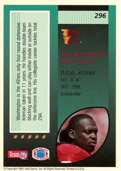 1992 Wild Card - 10 Stripe #296 Ted Washington Back
