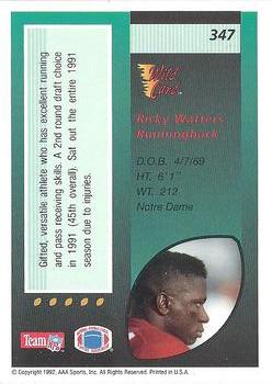 1992 Wild Card - 10 Stripe #347 Ricky Watters Back