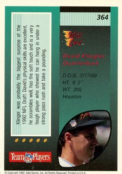 1992 Wild Card - 10 Stripe #364 David Klingler Back