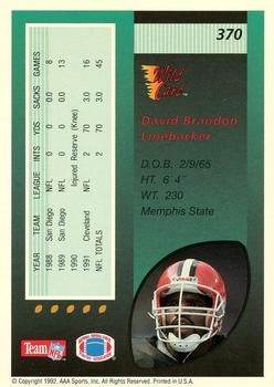 1992 Wild Card - 10 Stripe #370 David Brandon Back