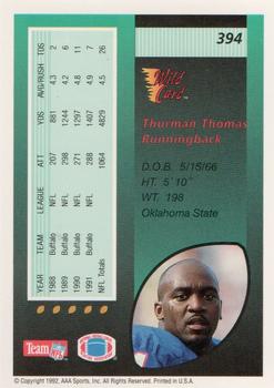1992 Wild Card - 10 Stripe #394 Thurman Thomas Back