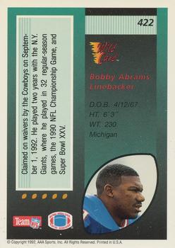 1992 Wild Card - 10 Stripe #422 Bobby Abrams Back