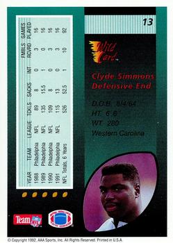 1992 Wild Card - 100 Stripe #13 Clyde Simmons Back