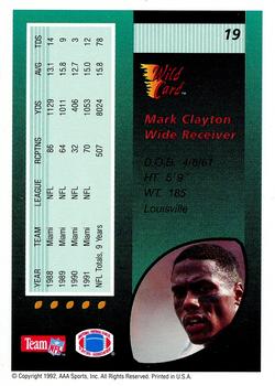 1992 Wild Card - 100 Stripe #19 Mark Clayton Back