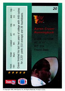 1992 Wild Card - 100 Stripe #20 Aaron Craver Back