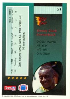 1992 Wild Card - 100 Stripe #51 Vinnie Clark Back