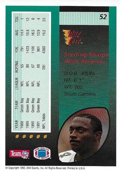 1992 Wild Card - 100 Stripe #52 Sterling Sharpe Back