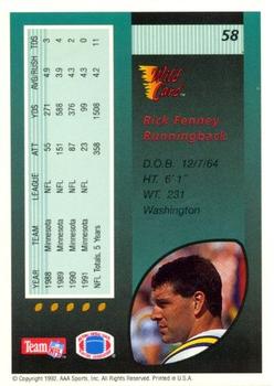 1992 Wild Card - 100 Stripe #58 Rick Fenney Back