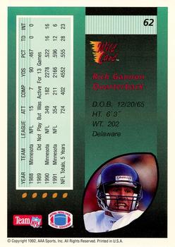 1992 Wild Card - 100 Stripe #62 Rich Gannon Back