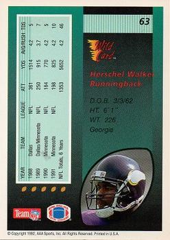 1992 Wild Card - 100 Stripe #63 Herschel Walker Back