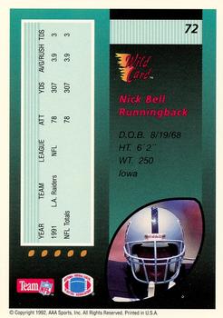 1992 Wild Card - 100 Stripe #72 Nick Bell Back
