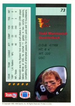 1992 Wild Card - 100 Stripe #73 Todd Marinovich Back