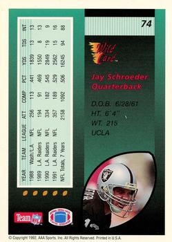 1992 Wild Card - 100 Stripe #74 Jay Schroeder Back