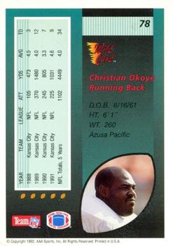 1992 Wild Card - 100 Stripe #78 Christian Okoye Back