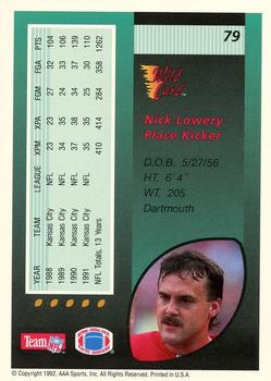 1992 Wild Card - 100 Stripe #79 Nick Lowery Back