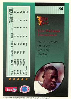 1992 Wild Card - 100 Stripe #86 Cris Dishman Back