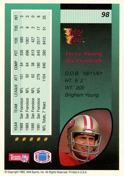 1992 Wild Card - 100 Stripe #98 Steve Young Back