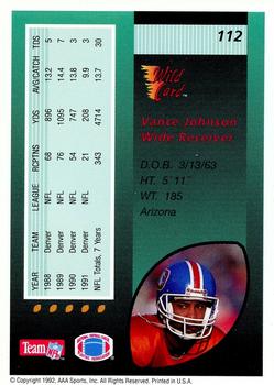 1992 Wild Card - 100 Stripe #112 Vance Johnson Back