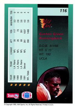 1992 Wild Card - 100 Stripe #116 Gaston Green Back