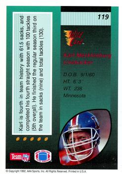 1992 Wild Card - 100 Stripe #119 Karl Mecklenburg Back