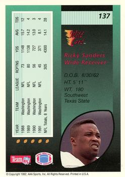 1992 Wild Card - 100 Stripe #137 Ricky Sanders Back