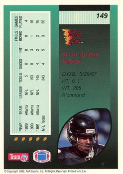 1992 Wild Card - 100 Stripe #149 Brian Jordan Back